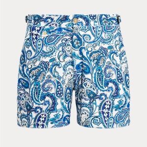 Ralph Lauren Purple Label Blue and White Paisley Print Terry Shorts NWT Size: L